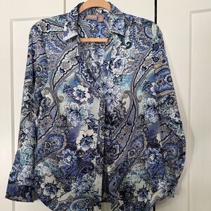 Chico's Blue and White Paisley Button Down Shirt